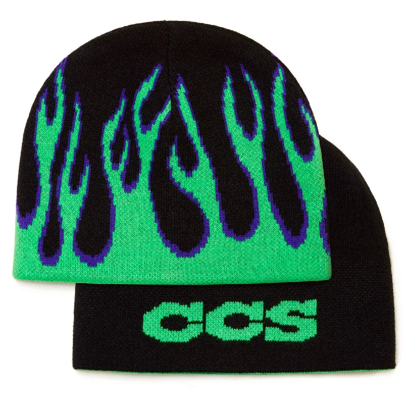 CCS Flames Reversible Skully Beanie - Black/Green