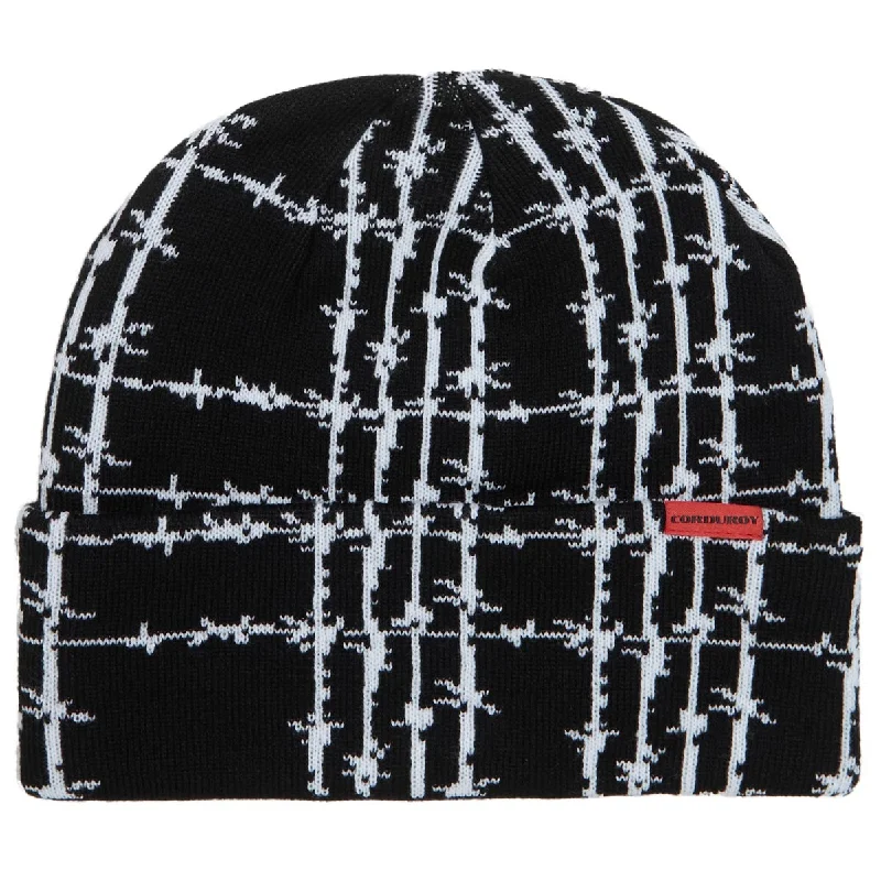 Corduroy Barbed Plaid Beanie - Black