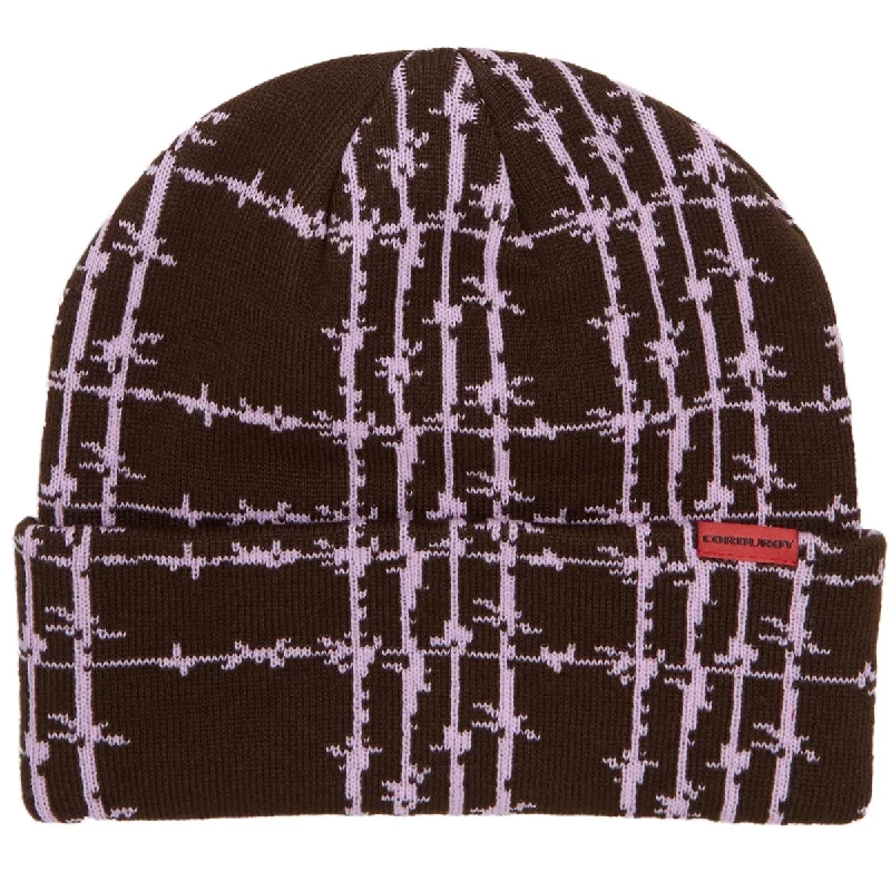 Corduroy Barbed Plaid Beanie - Brown