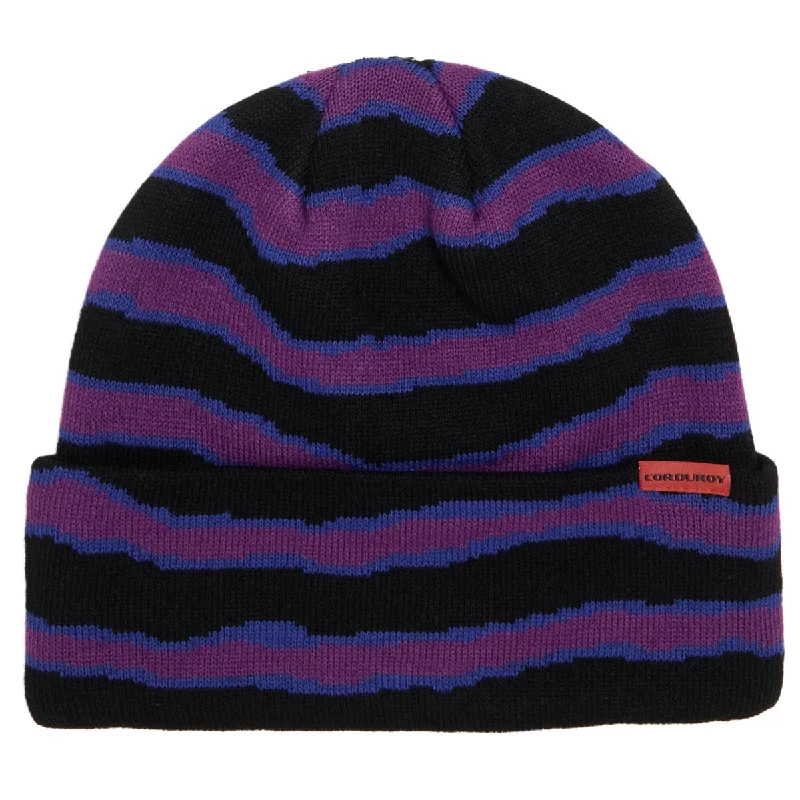 Corduroy Ripped Stripe Beanie - Black