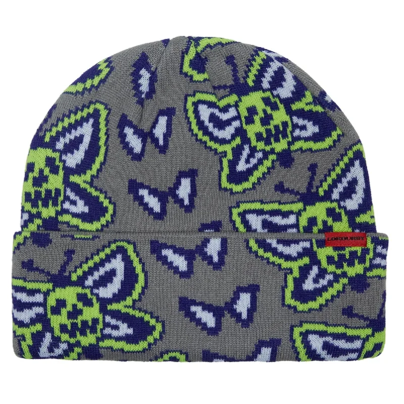 Corduroy Skull Fly Beanie - Stone Grey