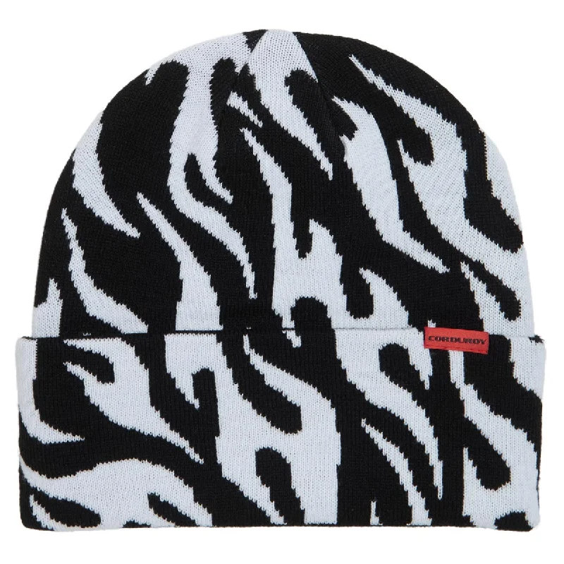 Corduroy Tribal Flames Beanie - Black