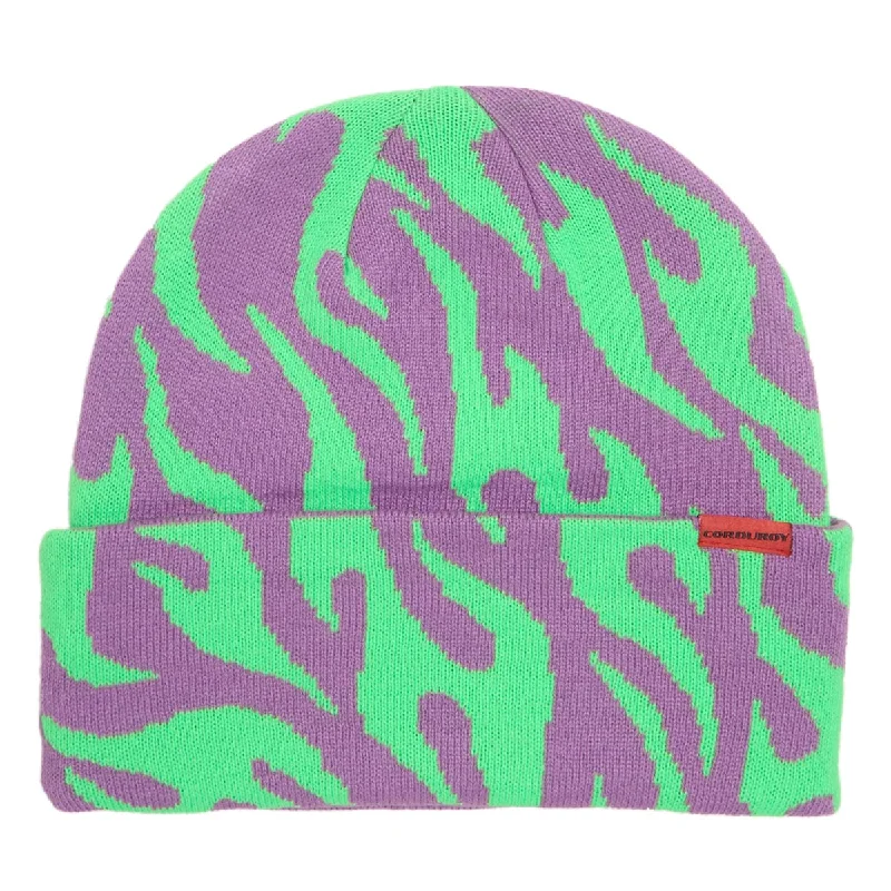 Corduroy Tribal Flames Beanie - Lavender