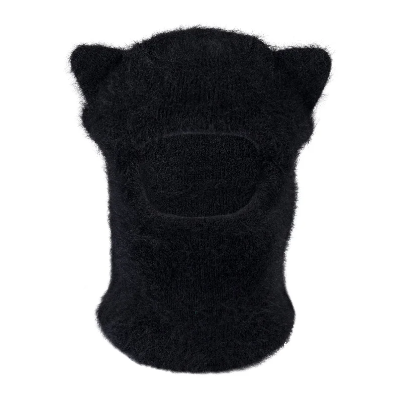 Kitty Ears Faux Mohair Balaclava (Black)