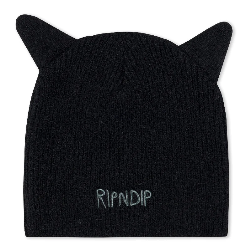 Kitty Ears Mohair Beanie (Black)