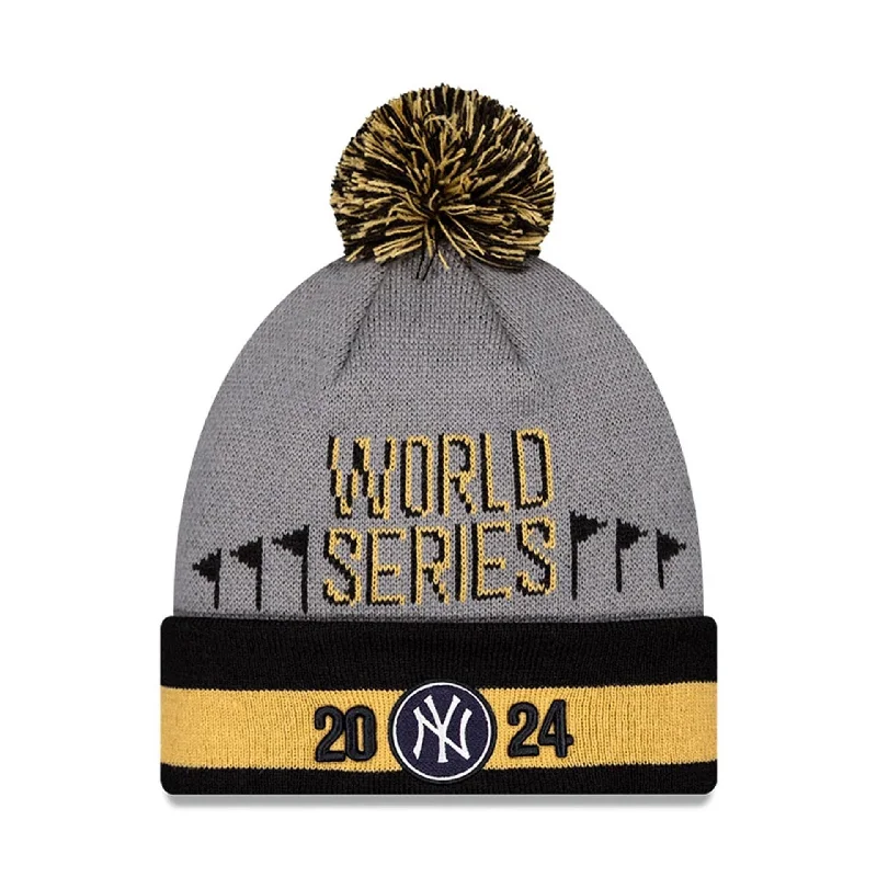 New York Yankees World Series LCS Champs Grey Bobble Knit Beanie Hat