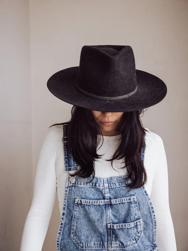 Gigi Pip Rowan Wide Brim Fedora - Charcoal