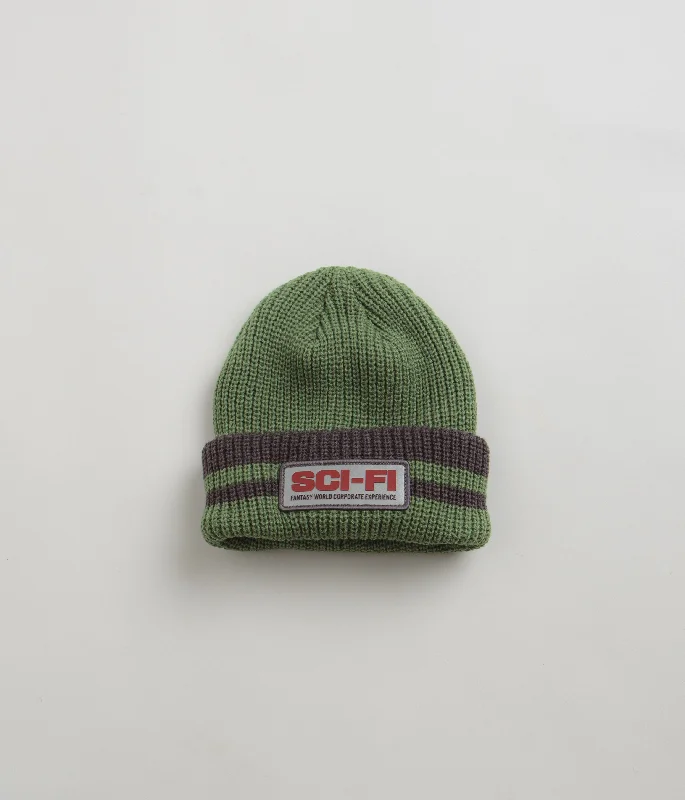 Sci-Fi Fantasy Reflective Patch Beanie - Olive / Grey