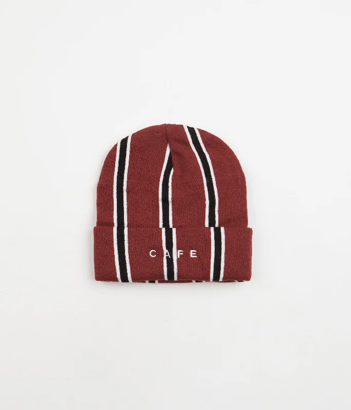 Skateboard Cafe Vertical Stripe Beanie - Burgundy / Black / White