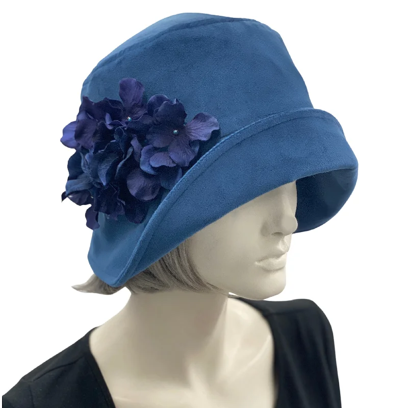 1920s Blue Velvet Hat with Hydrangea Flowers | The Eleanor