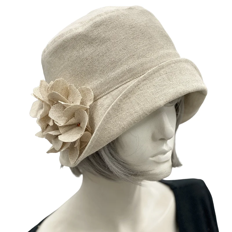 1920s Linen Cloche Hat with Hydrangea Flowers | The Eleanor