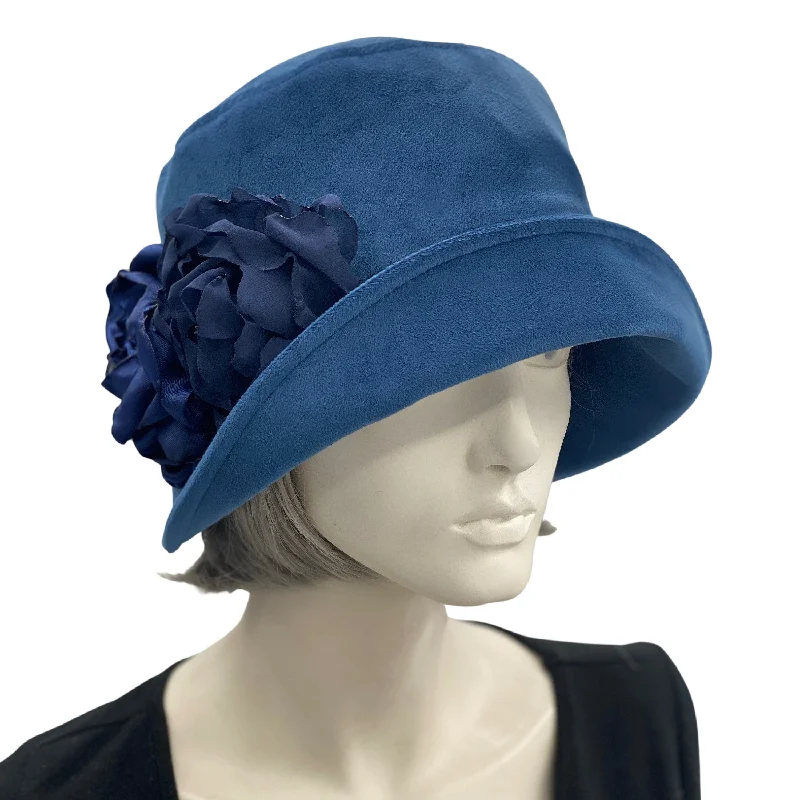 1920s Velvet Hat with Satin and Chiffon Flowers | The Eleanor