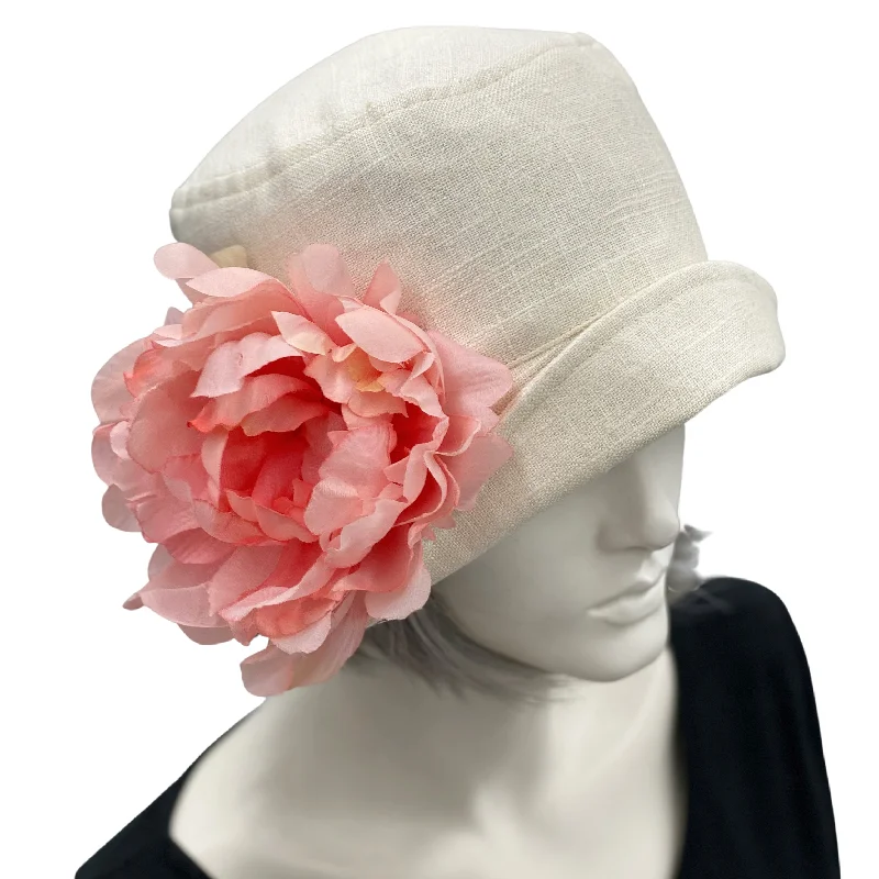 1920s Style Linen Cloche with Peony Flower | The Eleanor