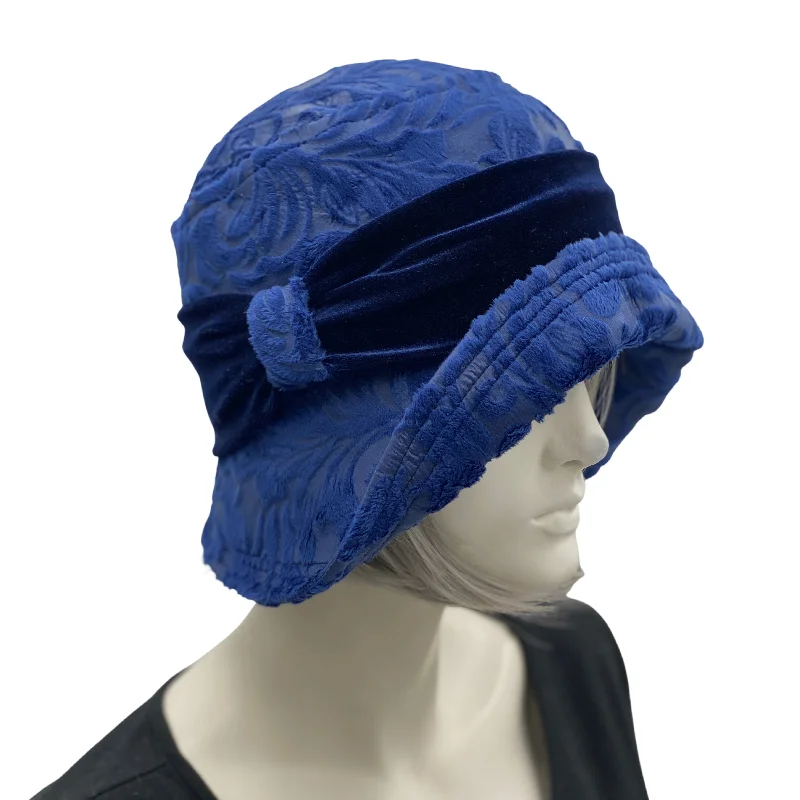 1920s Style Textured Blue Velour Cloche Hat | The Eleanor