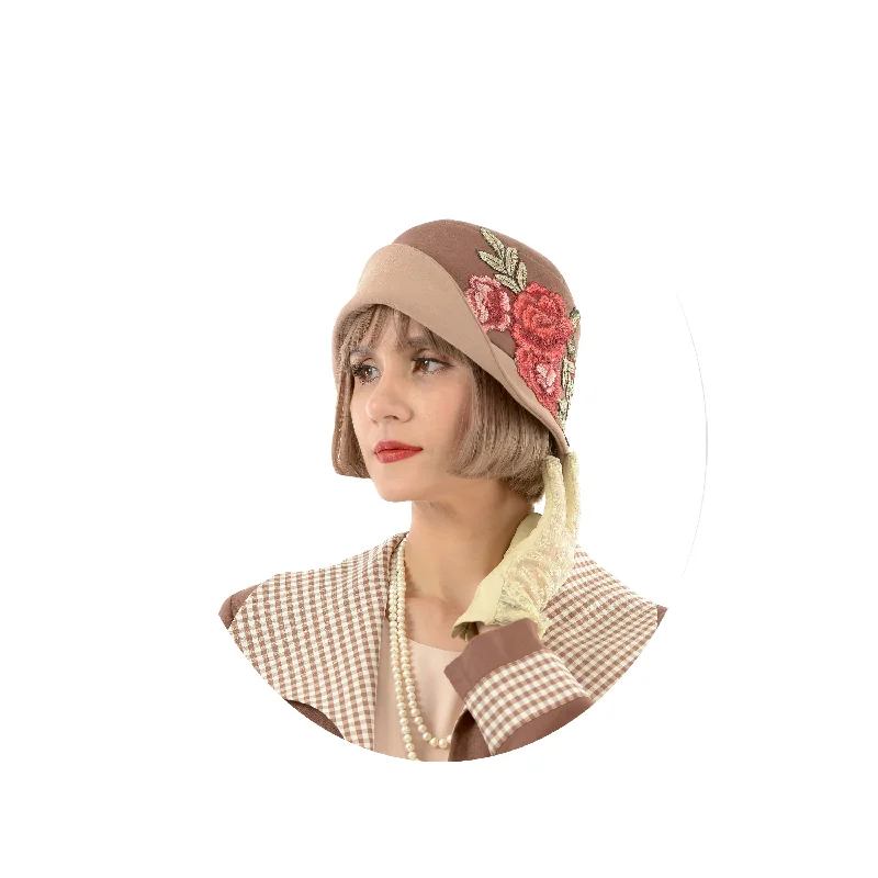 2-tone brown linen Great Gatsby cloche hat