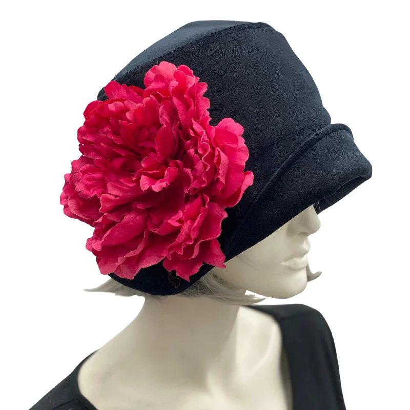 Black Velvet Cloche with Large Pink Peony Flower | The Eleanor