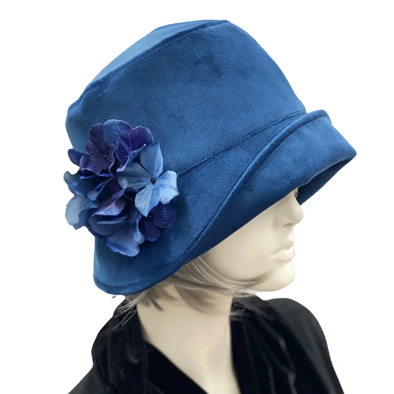 Blue Velvet Cloche Hat with Hydrangeas | The Eleanor