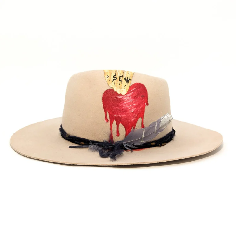 Bone Asymmetrical - Held Heart - Custom Felt Hat