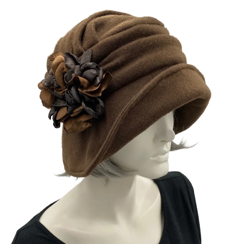 Brown Fleece Cloche Hat with Hydrangea Embellishment | The Alice