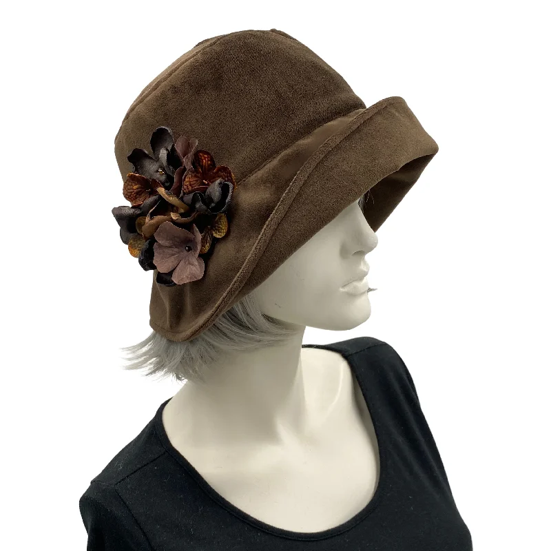 Brown Velvet Cloche Hat with Hydrangeas | The Eleanor