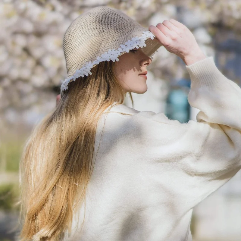 Bucket Straw Hat with Floral Lace for Women and Girls