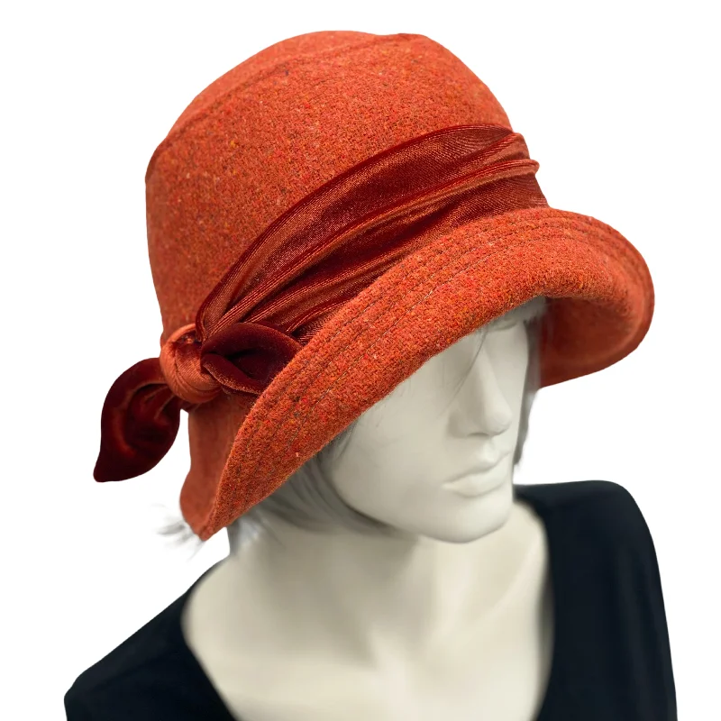 Burnt Orange Wool and Velvet Cloche Hat for Women | The Eleanor