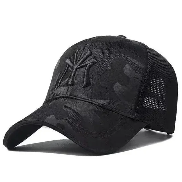 Embroidered NY Camouflage Trucker Hat - Fushia