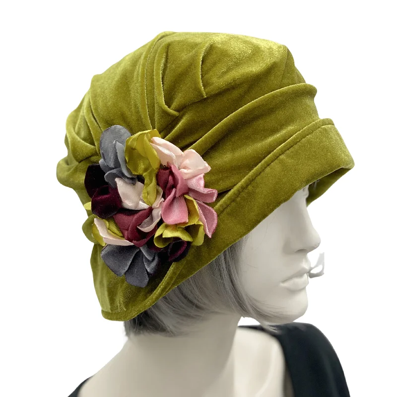 Chartreuse Velvet 1930s Cloche Hat with Hydrangea Flowers | The Alice