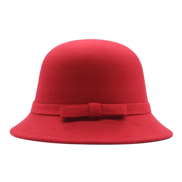 Classic Bow Accent Wool Cloche Hat - Fushia