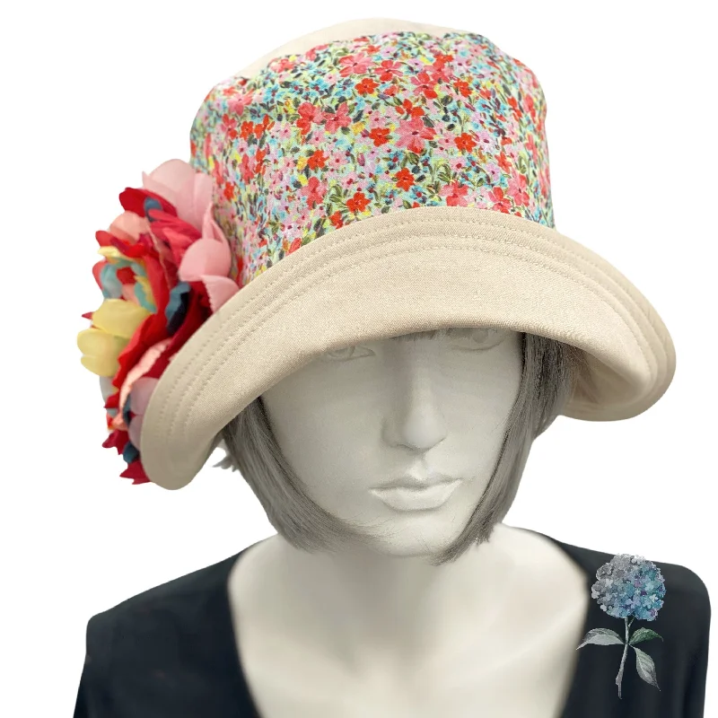 Cloche Hat with Floral Print and Large Peony Flower | The Eleanor