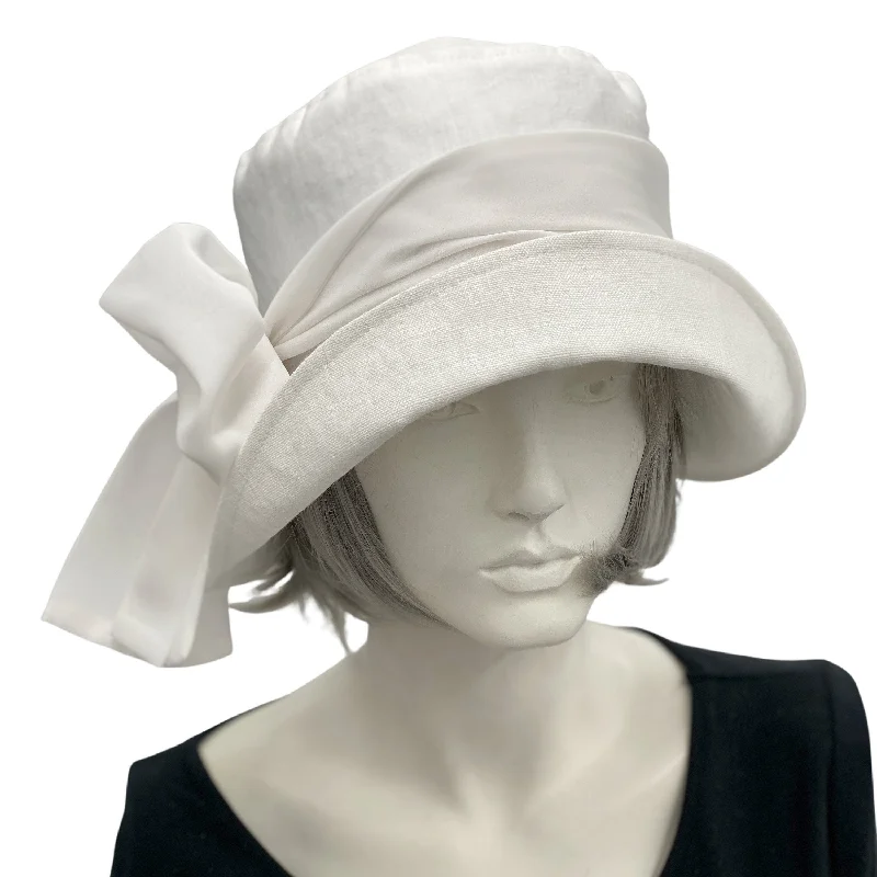 Vintage Style Linen Cloche Hat with Chiffon Band and Bow | The Eleanor