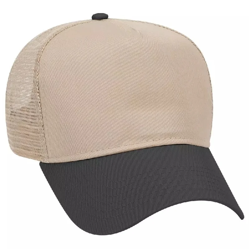 Cotton Blend Twill Five Panel Mid Profile Style Mesh Back Trucker Hat