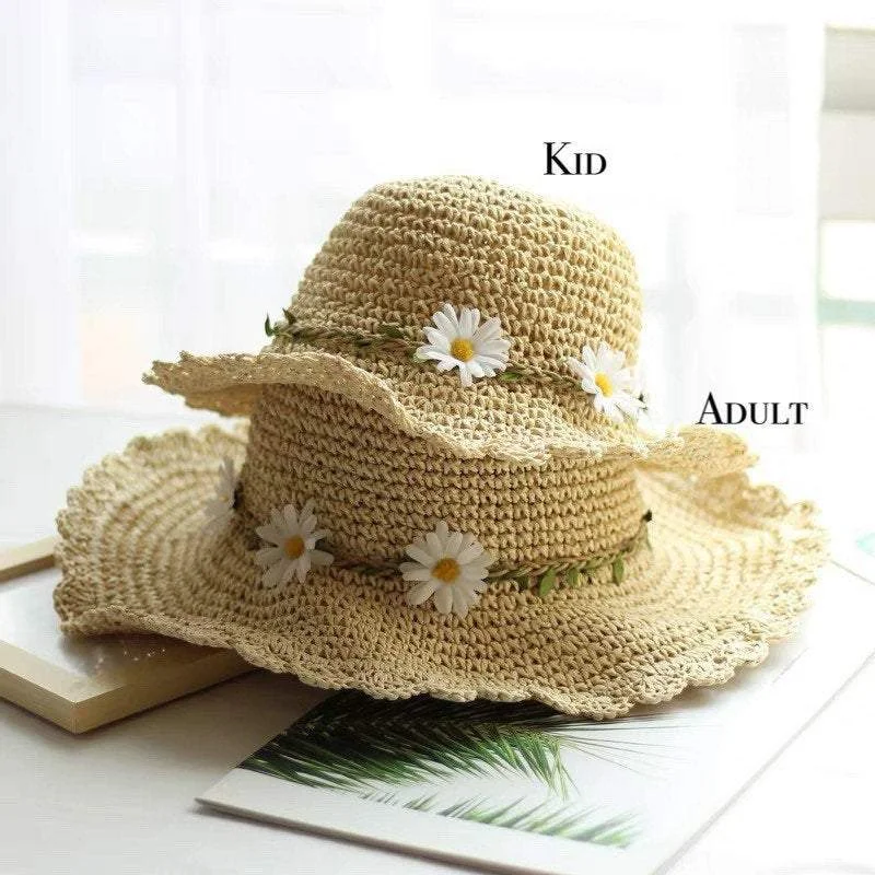 Summer Daisy Beach Straw Hat for Women and Girl