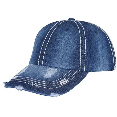 Distressed Cotton Heavy Washed Denim Cap