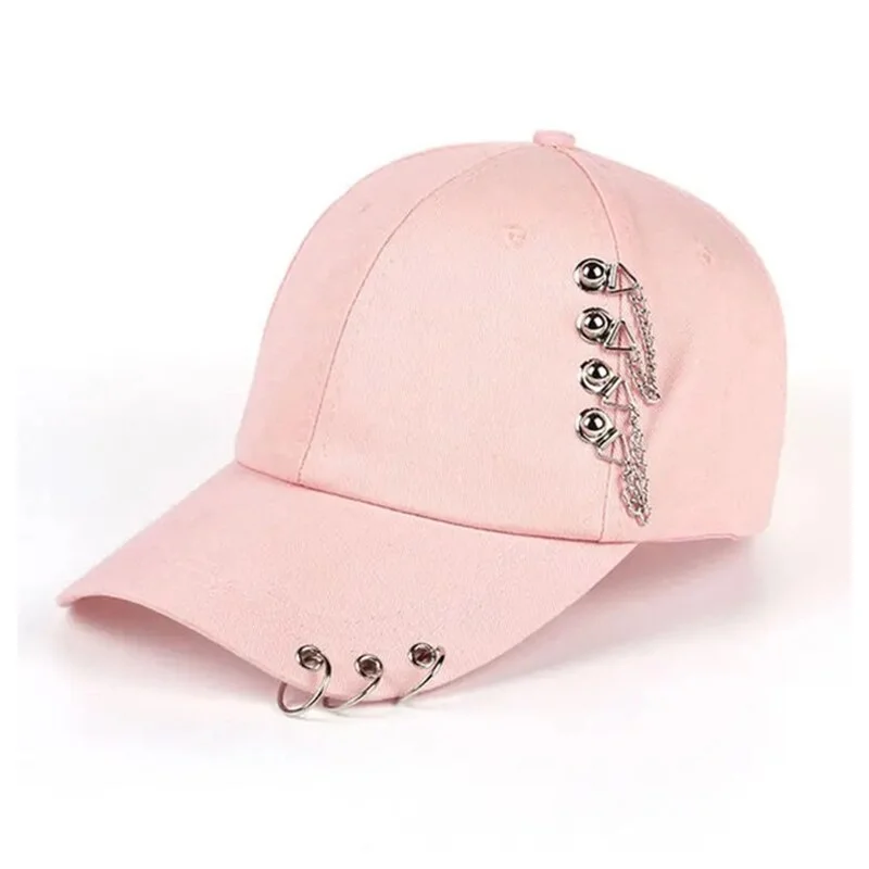 Edgy Baseball Cap with Metal Ring Accents – Fushia