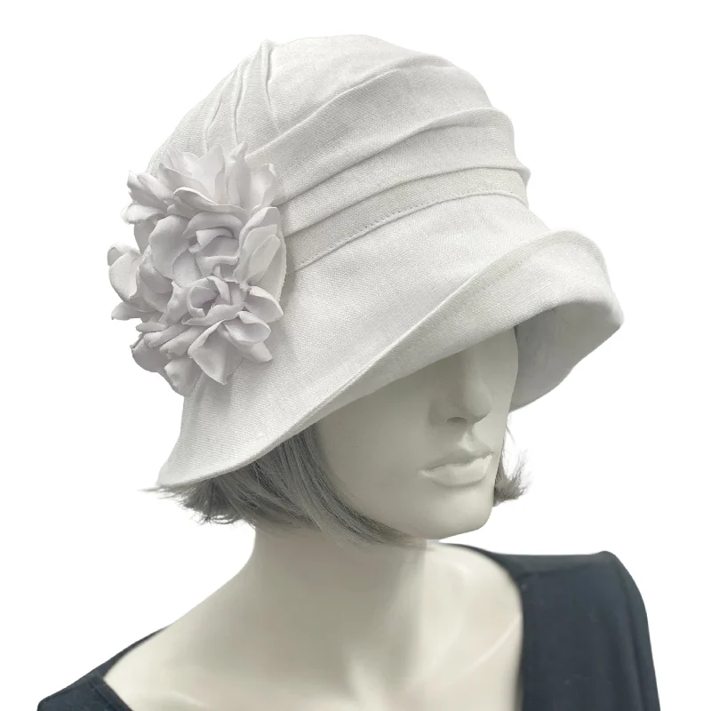 Elegant Vintage Style Cloche Hat in Linen with Satin Hydrangea Petals | The Alice