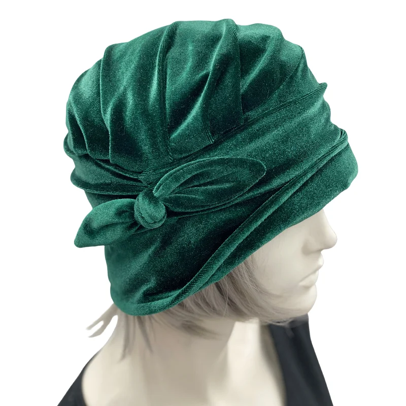 Emerald Green Velvet Hat with small Bow | The Alice Cloche