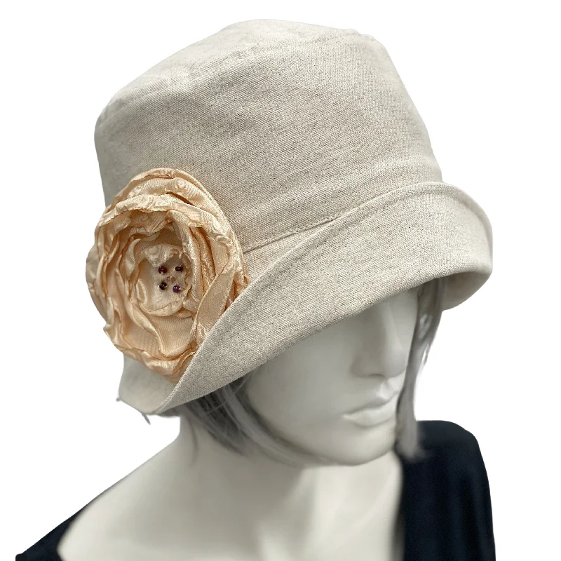 Flapper Style Linen Cloche Hat with Satin Rose | The Eleanor