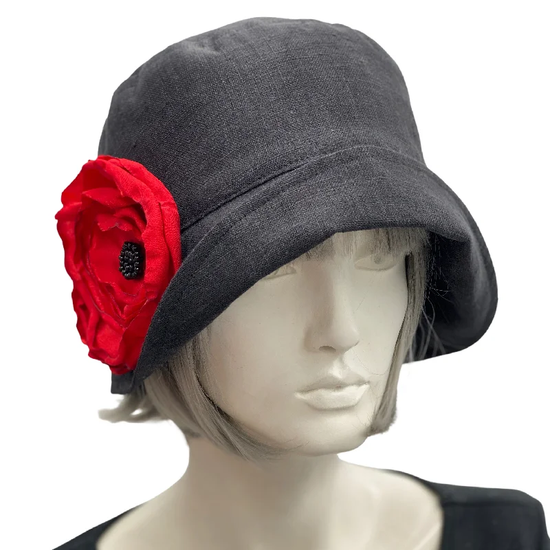 Flapper Style Hat in Summer Linen with a Chiffon Rose  | The Eleanor Cloche