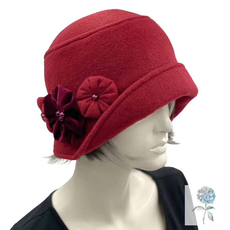 Fleece Cloche Hat with Rosettes in Burgundy or Choose Your Color | The Eleanor