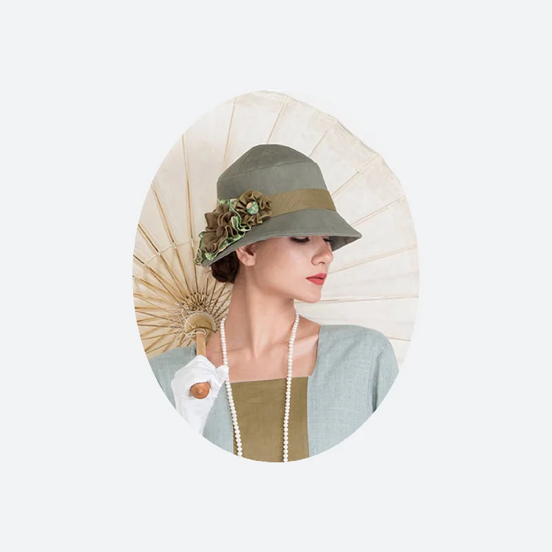 Green-ish brown Great Gatsby hat with cotton and linen