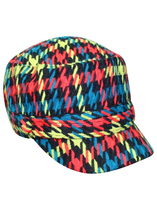 Red Houndstooth Plaid Cadet Cap Hat