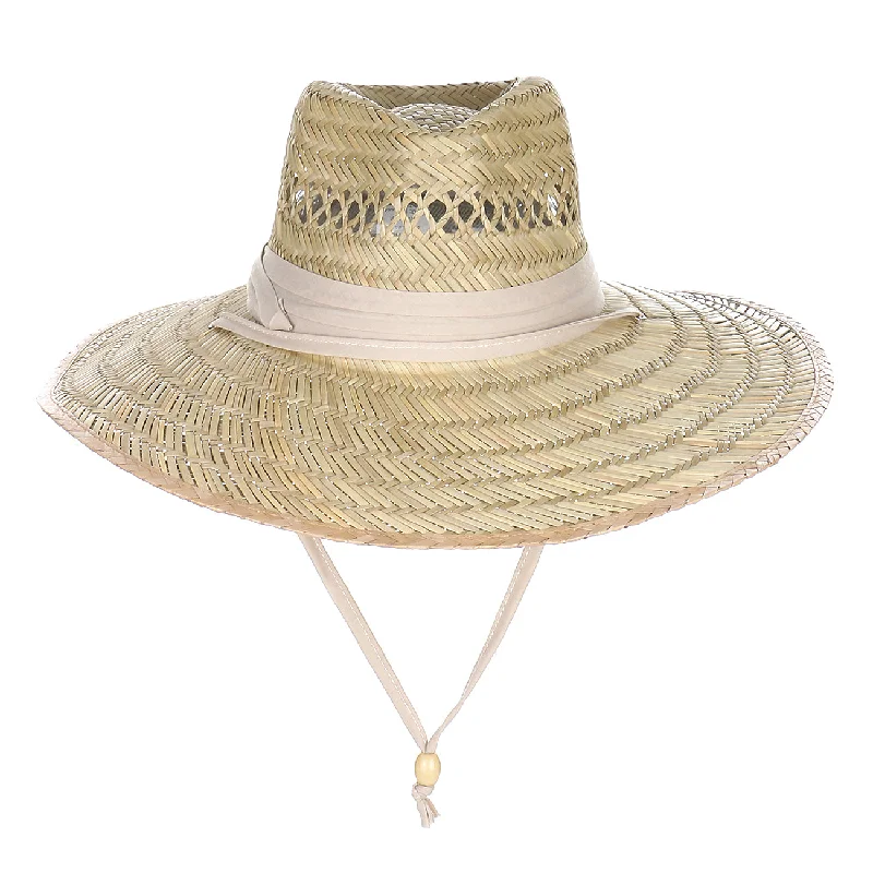 Lifeguard Straw Hat with Fabric Band and Chin Cord