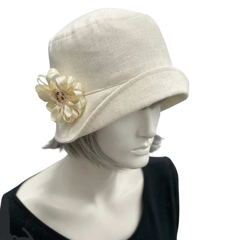 Vintage Style Summer Cloche Hat in  Linen with Daisy  | The Eleanor