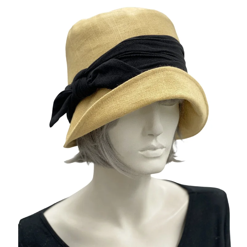 Linen Cloche in Golden Yellow with Black Band and Bow | The Eleanor