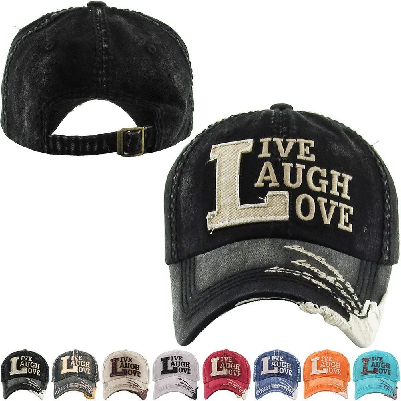 LIVE, LAUGH, LOVE Vintage Ball Cap - vælg mellem 8 farver