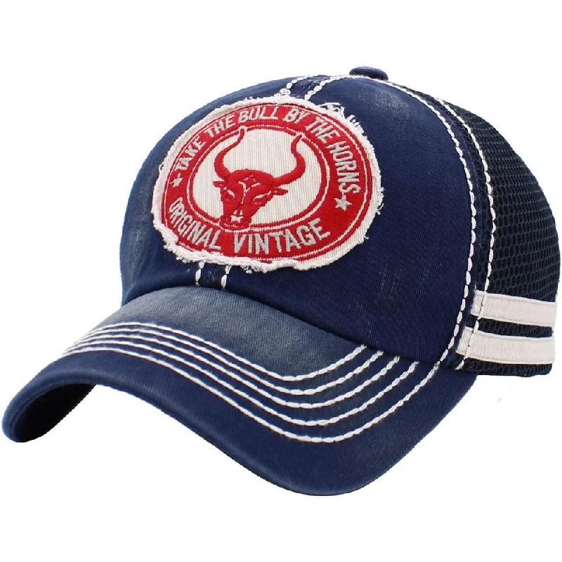 LONGHORN BULL VINTAGE BALLCAP - Blå