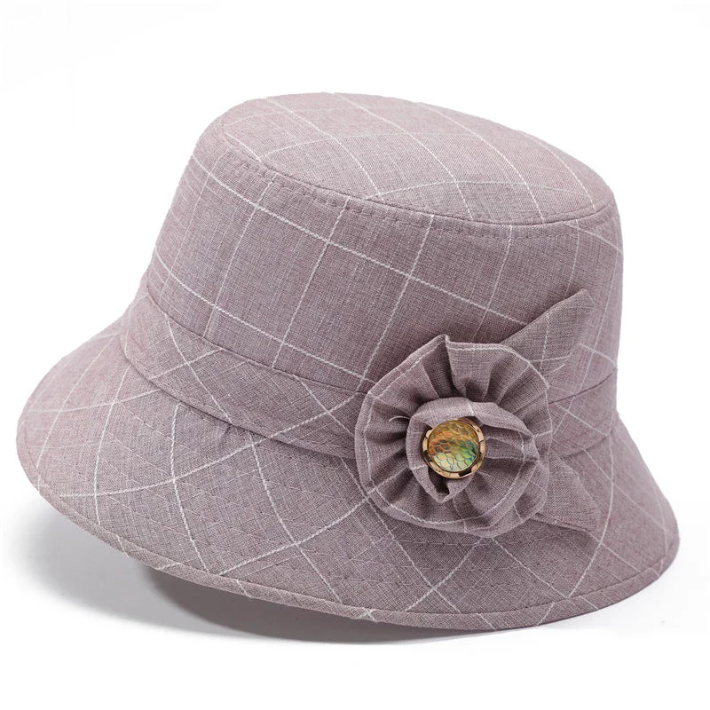 Plaid Accent Cloche Hat With Flower - Fushia