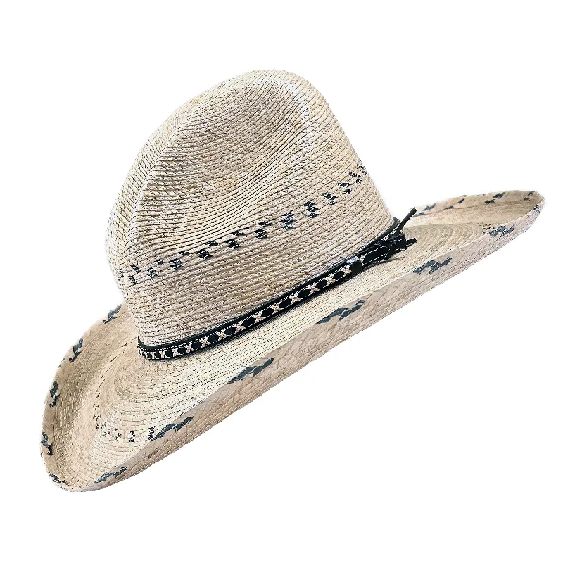 Premium Palm Straw Western Cowboy Hat with Gus Stripe