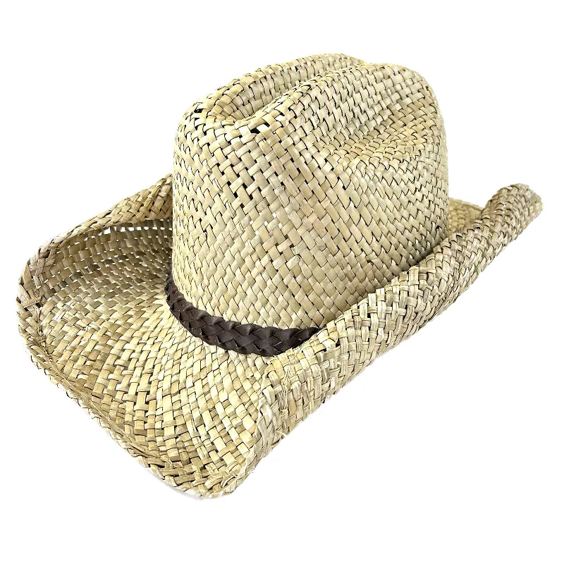 Raffia Straw Western Cowboy Hat with Vented Crown